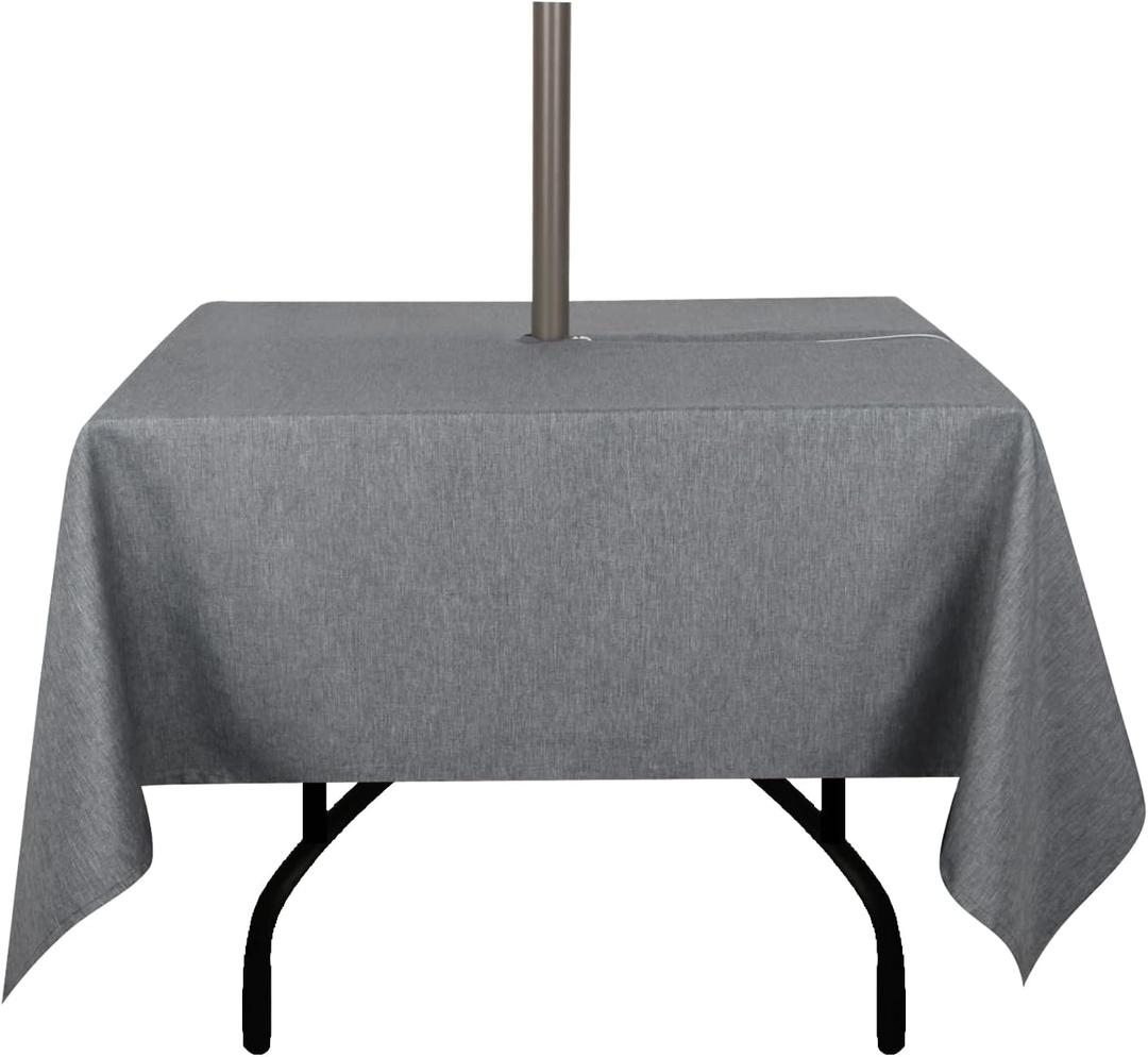 Outdoor Tablecloth Wrinkle-Free Stain Resistant Waterproof Polyester Fabric Table Cover with Zipper Umbrella Hole for Picnic/Party/Dinner/Patio Garden(6060inch Square,Zippered,Grey)