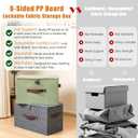 2PCS Storage Bins Boxes with Zipper Lid Combination Lock PU Leather Handles Cotton Linen Fabric Lidded Lockable Baskets Foldable Washable Closet Shelf Organizer Container (Gray, Large)