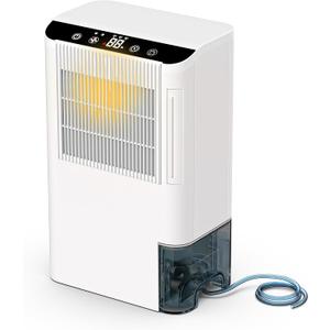 Dehumidifiers for Home, 2000 Sq.Ft Small Dehumidifier with 3.3ft Drain Hose, 2.5L Tank, Timer Sleep Mode, Portable Dehumidifier for Basement, Bedroom, Bathroom (Beige)