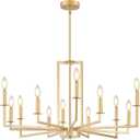 Modern Gold Chandelier, Farmhouse Candle Dining Room Chandeliers, Metal Hanging Pendant Light Fixture for Kitchen, Foyer, Bedroom, Living Room, Staircase, Entryway, 12-Light