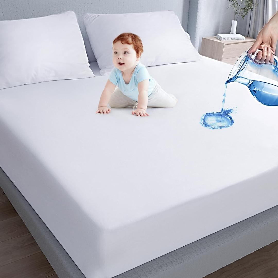 Mattress Protector Full Size, Mattress Cover Protector, Smooth Top Mattress Protector for Kids, Breathable Skin Friendly and Noiseless Fitted Sheet, Full Size, Polyester