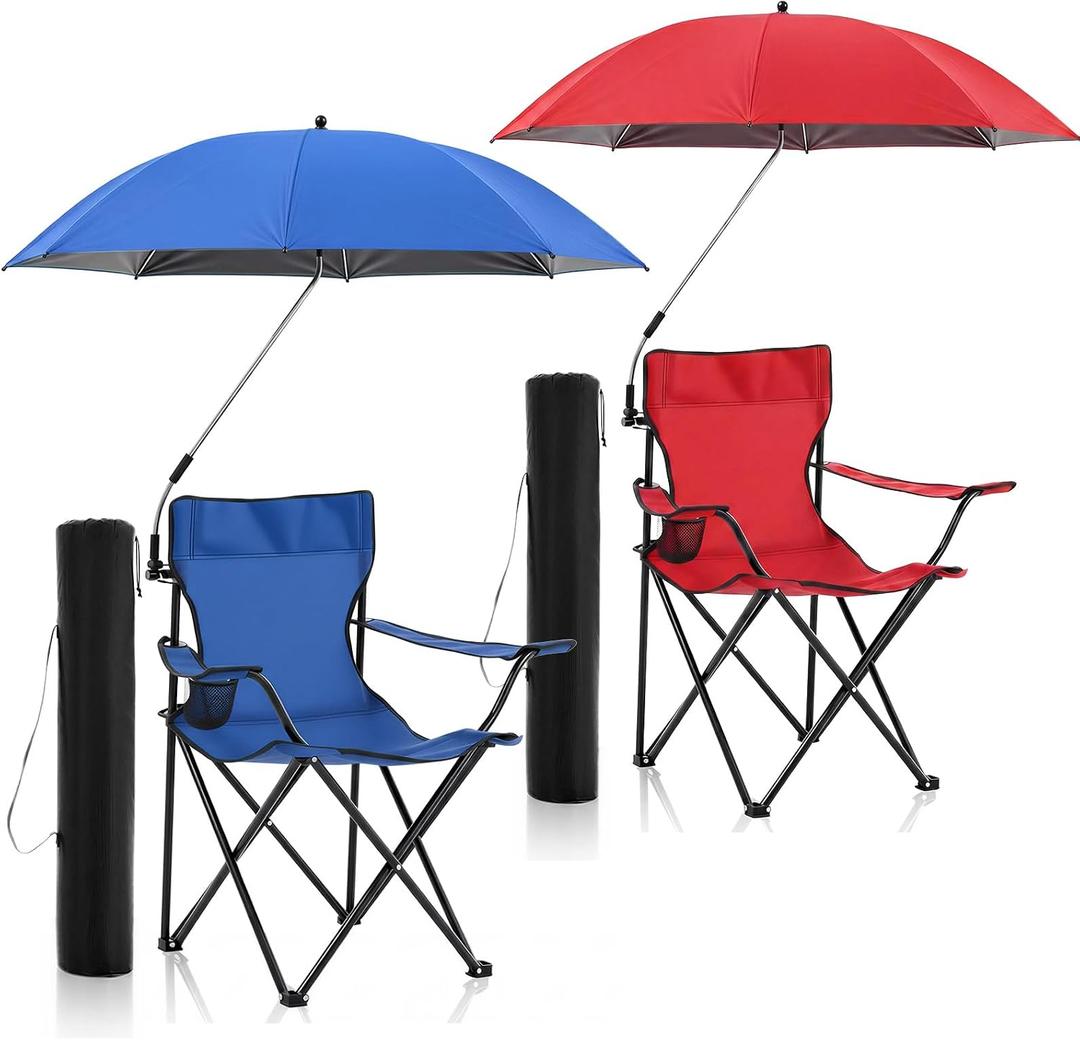 Yuntau Foldable Camping Chair with Umbrella Set Camp Chairs for Adults Folding Picnic Seat Foldable Lawn Seat for Outdoors Fishing Hiking Travel Picnic Beach Patio(Red and Blue,4 Pcs), 31.5 x 19.7 x 21.3 inches