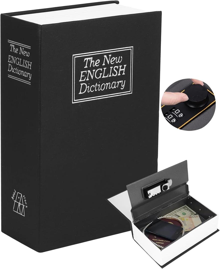 Book Safe With Combination Lock, ALLOMN Dictionary Hidden Safe with 3 Digit Combination Locks, Portable Safe, Book Safe Lock Box for Cash, Jewelry,Fireproof and Waterproof (Password Black, smell)