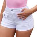 GOBLES Women's Sexy High Stretch Slim Fit Cargo Denim Shorts with Front Pockets (Medium, White)