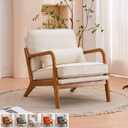 Accent Chair Mid-Century Modern Sherpa Chair, Teddy Fleece Lounge Accent Chair with Pillow, Arm Chair with Wood Frame for Living Room, Bedroom, Balcony, Sunroom, Beige (26*30*32 inch)