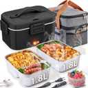 Nifogo Electric Lunch Box for Adults with 2 Stainless Steel Containers 1.8L 100W Heated Lunch Boxes for Men Electric LunchBox Food Heater Portable 12/24/110V for Work Car Truck (Black)
