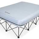 FUNDANGO Queen Camping Cot, 2 Person Folding Airbed Mattress, Double Camp Bed with 2 Cup Holders, Removeable Cover for Adults Outdoor Travel,Carry Bag Included (Grey)