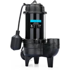 LEO 1/2 HP Sewage/Effluent Pump, 6000 GPH Submersible Basement Sewer Pump with 10ft Auto Float Switch, Cast Iron Sump Ejector, 2'' NPT for Sewage Basin, 115V