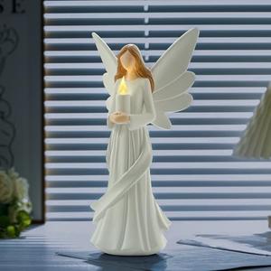 Starryfill 12.2inch Tall Angel Figurine Holds Candle with Timer, Battery Powered Handcrafted Resin Decorative Statue As Gift for Your Family Friends or Home Décor Spiritual Gifts Meditation Spaces