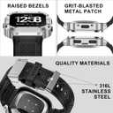 MioHHR Stainless Steel Case and Band Compatible with Fitbit Versa 4/3/2/Lite/Sense/Sense 2 Bands with Metal Case, Rugged Sports Protector Cover Silicone Wristbands for Men, Silver