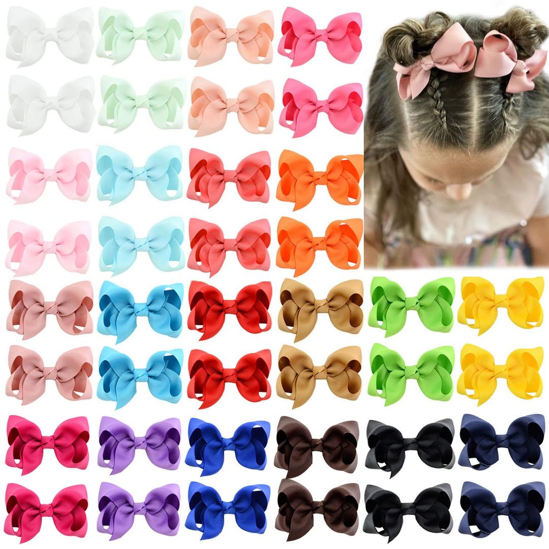 40PCS 3Inch Hair Bows for Girls Grosgrain Ribbon Toddler Hair Accessories with Alligator Clips for Toddlers Baby Girls Kids Teens in Pairs