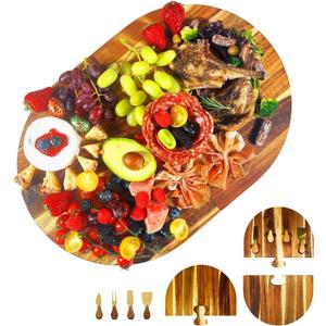 Charcuterie Board Set - 2 Pieces with Knife Set, Premium Acacia Wood Cheese Boards, Puzzle Shaped Serving Tray, Wedding & Bridal Shower Gift, Valentines Day Gifts