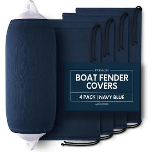 Boat Fender Covers | Black & Navy Blue | 1, 2 & 4-Pack | Polyester (4-Pack, Navy Blue, 10″ x 26″)
