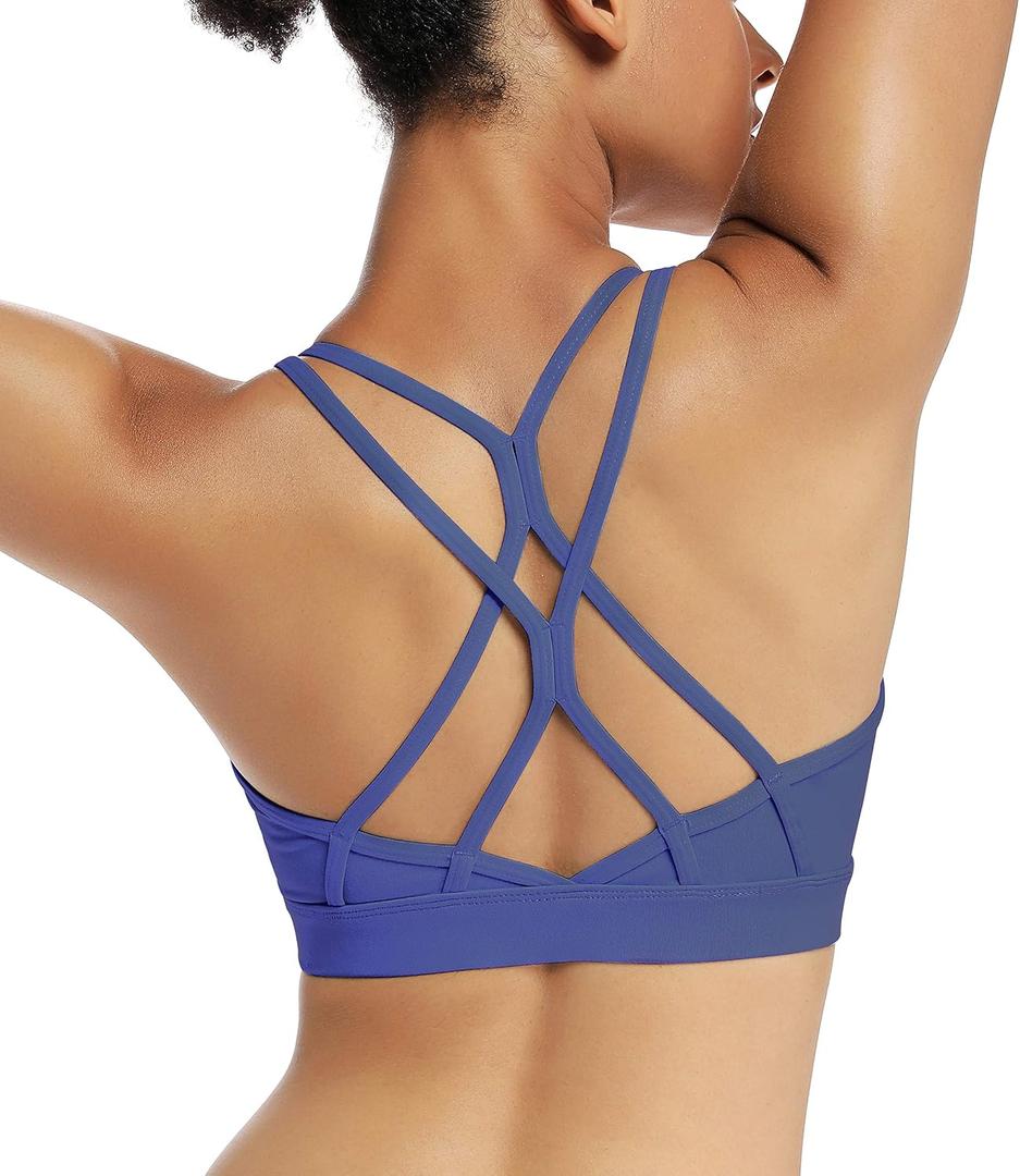 RUNNING GIRL Sports Bras for Women,Strappy Crisscross Back Padded Low Impact Running Sports Bra with Removable Cups (S)