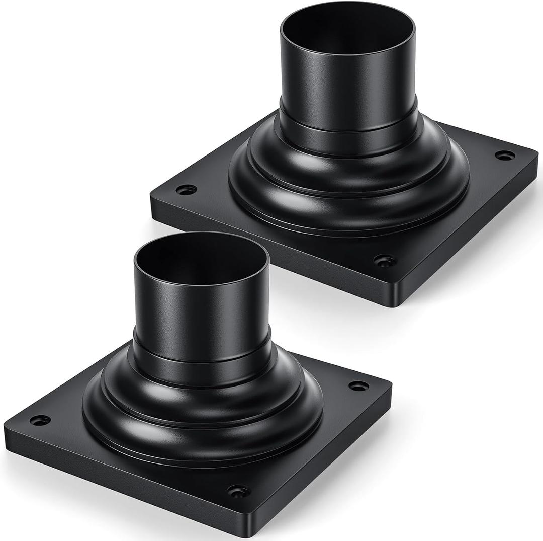 YSN 3 Inch Pier Mount Base 2 Packs, Cast Aluminum Outdoor Post Light Mounting Base, Black Pier Mount Adapter for 3" Post Lights, Parts Kits Included, 6" L x 6" W x 4.5" H