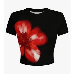 WDIRARA Women's Floral Graphic Tees Crop Tops Short Sleeve Crewneck Y2k Summer T Shirt L