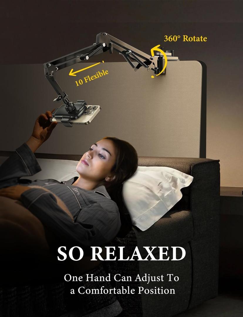 LISEN Gooseneck Phone Holder for Bed Desk [3rd Upgrade] Cell Phone Stand for Desk,Recording for iPhone Mount iPhone Holder for Filming Camera Laying Down,Bed Accessories Flexible Arm Clamp Clip Stand (Black)