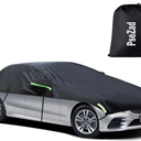 Universal Half Car Cover Waterproof All Weather, Black Car Covers for Automobiles Outdoor Indoor for All Season Waterproof Dustproof Uv Resistant Snowproof Fit for Sedan