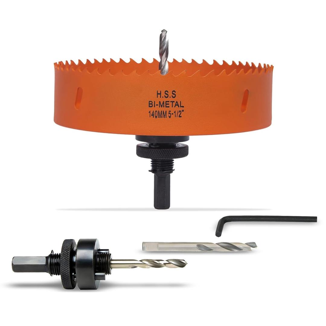 5.5 Inch Hole Saw with Arbor for Metal Wood Plastic, 5-1/2 in Bi-Metal Hole Cutter for Different Project with Smooth and Flat Drilling Edge, Fast Chip Removal,Lighter and Portable