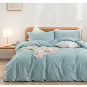 BESTOUCH Duvet Cover Set 100% Washed Cotton Linen Feel Super Soft Comfortable Chic Lightweight 3 PCs Home Bedding Set Solid Hushed Green King