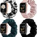 Recoppa Compatible for Apple Watch Band Scrunchie 38mm 40mm 41mm 42mm 44mm 45mm 46mm Cute Printed Elastic Solo Loop Bands Women Bracelet Strap for iWatch Series 11 10 9 8 7 6 5 4 3 2 1 SE, 4 Packs (Black/Pink/Black White/Deep Green)