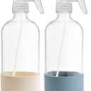 Vine Creations Glass Spray Bottles for Cleaning Solutions, Clear Glass Spray Bottle with Silicone Sleeve, 16 oz Empty Spray Bottles for Cleaning, Plant Spray Bottle, Mist and Stream Nozzle - 1 Pack (Dusty Blue)