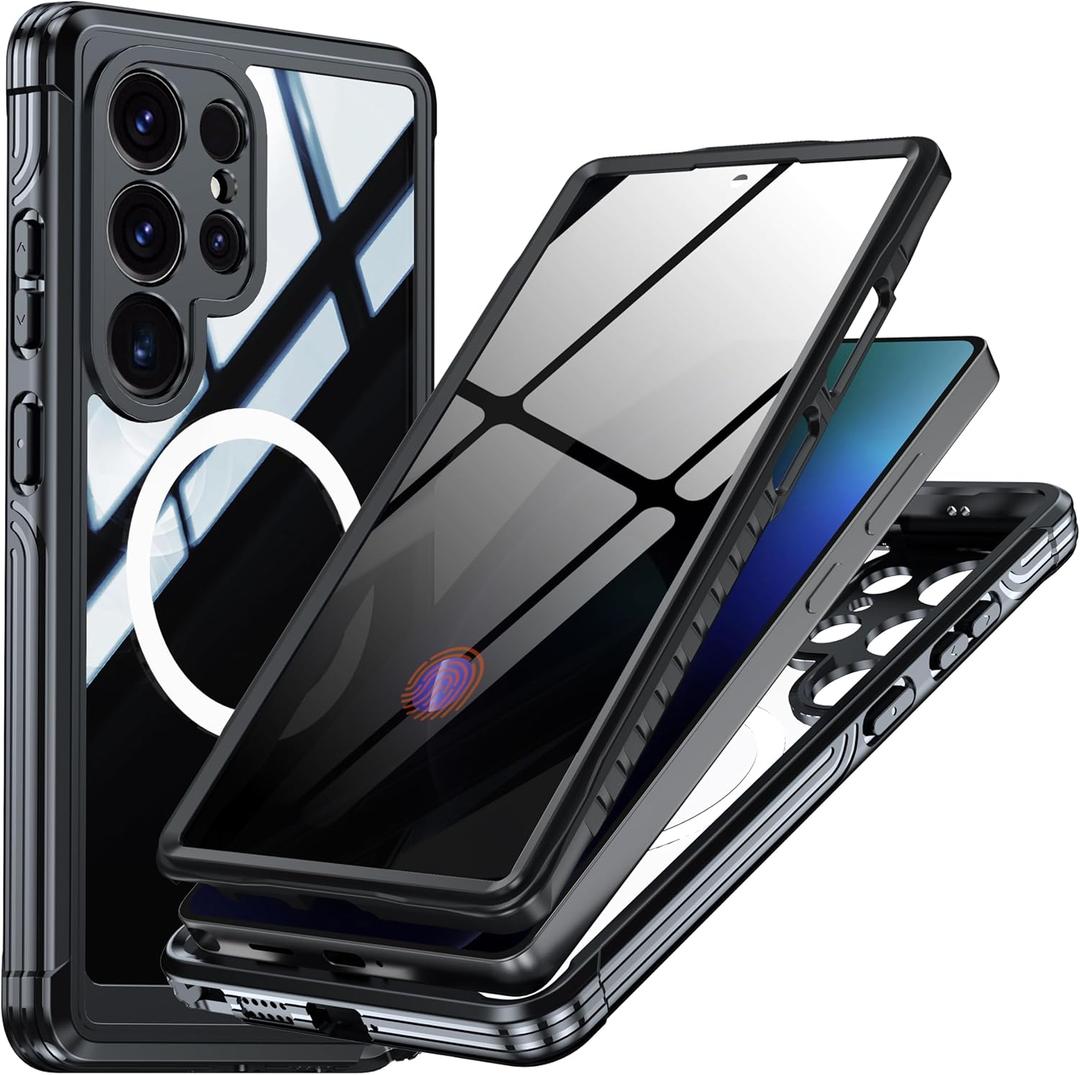 Magnetic Privacy Case for Samsung Galaxy S25 Ultra, Military Grade Protection, Fit for MagSafe, Anti Peep Privacy Screen Protector Soft Edge Full Camera Lens Protected Shockproof Anti Spy Phone Case (Black)