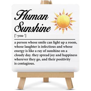 Inspirational Desk Decor Sunshine Gifts Human Sunshine Gift Human Sunshine Definition Wood Sign with Easel Home Office Shelf Table Desk Decor, Appreciation Gifts for Women Friends Men