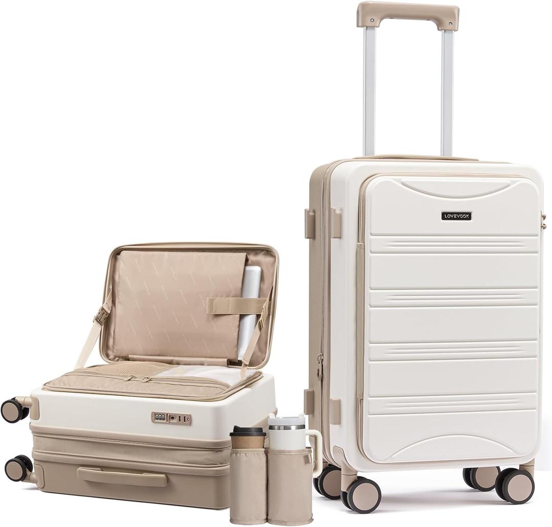 LOVEVOOK Carry On Luggage 20 Inch, Airline Approved Expandable Hard Shell Suitcase with Spinner Wheels, TSA Lock & Cup Holder, Fits Most Overhead Bins