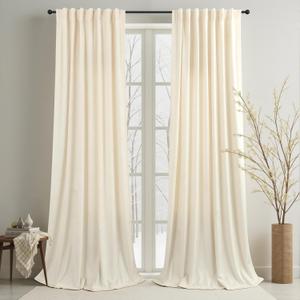 Cream Beige Velvet Curtains 102 Inch Custom Length for Kids Bedroom Aesthetic Contemporary Modern Farmhouse Cute Fancy Silk Satin Textured Ruffle Curtains for Closet Cabin French Country Movie Theater