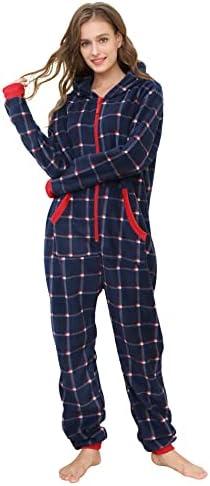 dressfan Unisex Pajamas Plaid Hooded Cozy Jumpsuit Zipper Onesie Christmas Pajamas , Size Small