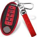 for Nissan 4/5 Button Key Fob Cover, Premium Soft TPU Full Protection Key Case for Altima Rogue Sentra Maxima (5-Button-red)