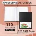 Hardcover 9" x 12" Sketch Pads for Drawing, 110 Sheets, 80lb/120GSM Marker Sketchbook - Acid Free Paper, Durable Binding, Bleedproof, Professional Hardbound Sketchbook (Pack of 1)