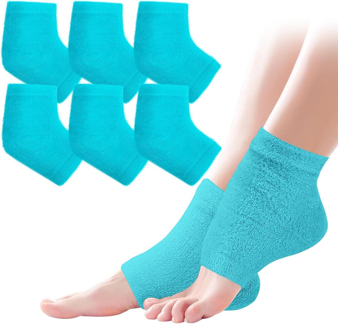 TEAWOO 3 Pairs Fuzzy Moisturizing Heel Socks for Dry Cracked Feet Women, Cracked Heel Repair, Cracked Heel & Dry Foot Treatment (Blue)