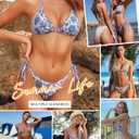 Wiepux Women's Floral Printed Sexy 2 Piece Halter Bikini Set Textured Tie (Blue, S)