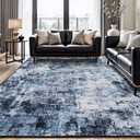 Rugflix 9x12 Area Rugs for Living Room, Washable Large Rug Stain-Resistant Low Pile, Modern Dark Carpet for Dining Room Home Office Kid Room Nursery Bedroom, Navy Blue/Black