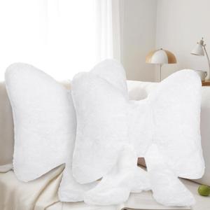 2 PCS Bow Pillow Room Decor, White Bow Pillows, Plush Bow Decor for Bedroom Sofa, Soft Comfortable Accent Pillows, Ideal for Sofa and Office Chair