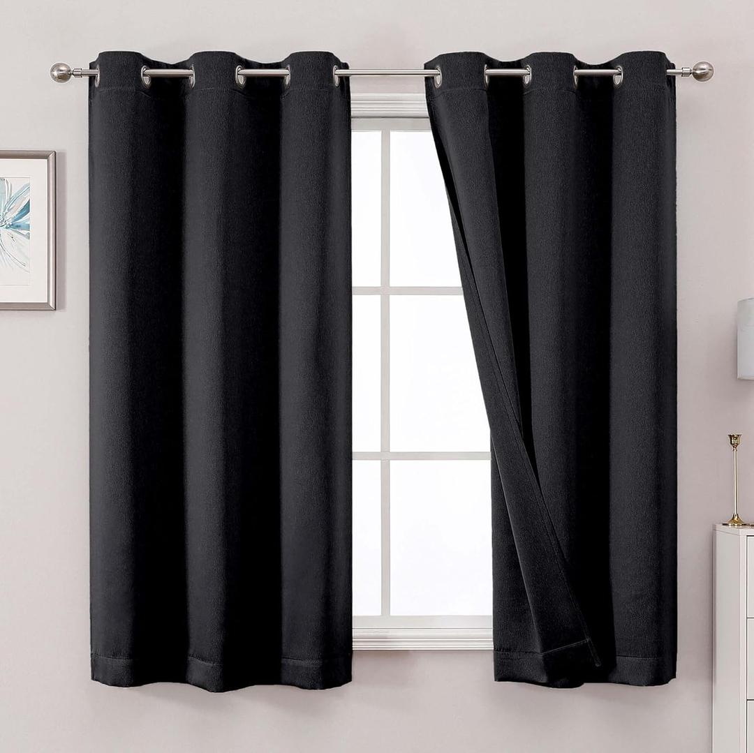 OWENIE 100% Blackout Curtains 63 Inch Length 2 Panels for Bedroom Living Room, Thermal Insulated Grommet Top Drapes, Soundproof Energy Saving Room Darkening Panels, 40" W x 63" L, Black