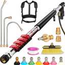 24 FT Pressure Washer Extension Wand, Power Washer Extension Wand with Gutter Cleaner Tools, Brush Head, 7 Spray Nozzle Tips, Support Belt and 2 Hose Adapters, Easy Cleaning from Ground