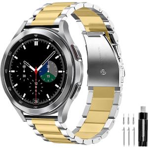 Compatible with Samsung Galaxy Watch 7 6 5 4 FE Band Pro Classic Active 2 40mm 44mm 43mm 47mm 45mm 42mm 46mm 20mm Galaxy Watch 3 Band 41mm Men Women Metal Elegant Casual Business Stainless Steel (Gold/Silver)
