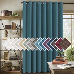 H.VERSAILTEX Room Darkening Linen Curtain for Bedroom/Living Room Extra Wide Blackout Curtains 100 x 84 Inches for Patio Glass Door, Primitive Textured Thick Linen Burlap Fabric, Heather Aegean Blue