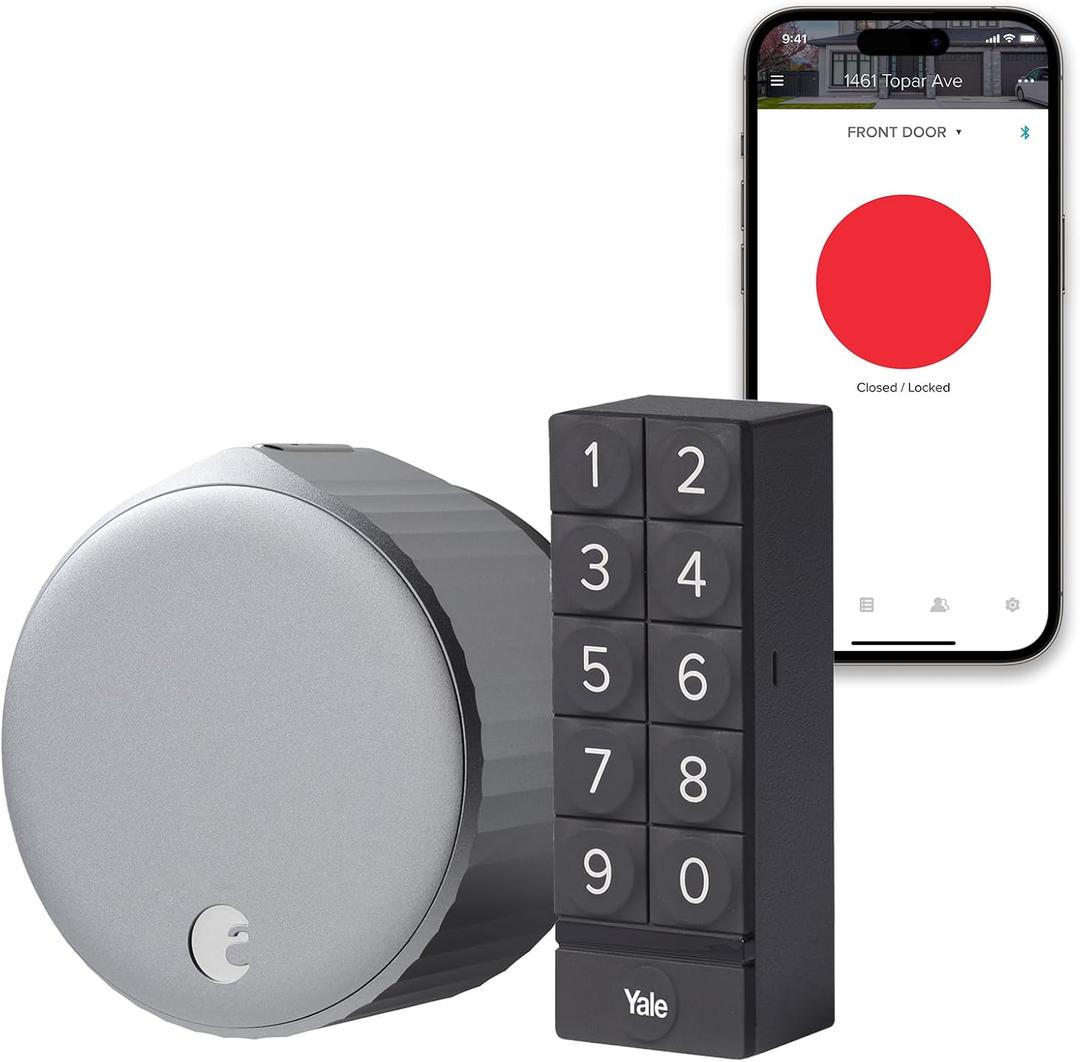 August Home Silver Wi-Fi Smart Lock and Smart Keypad, Keyless Door Lock for Front Entry Door, Great for Guests and Vacation Rentals, AUG-SL05-KY1-S05