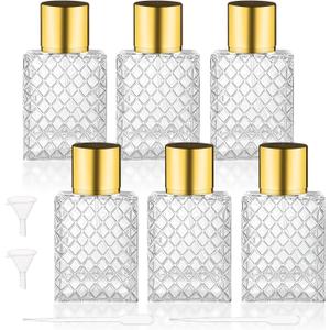 1 Pcs 50ml/1.7oz Glass Perfume Spray Bottles with Gold Lid Empty Square Fine Mist Sprayer Refillable Atomizer Pump Bottle for Water Toner Essential Oils