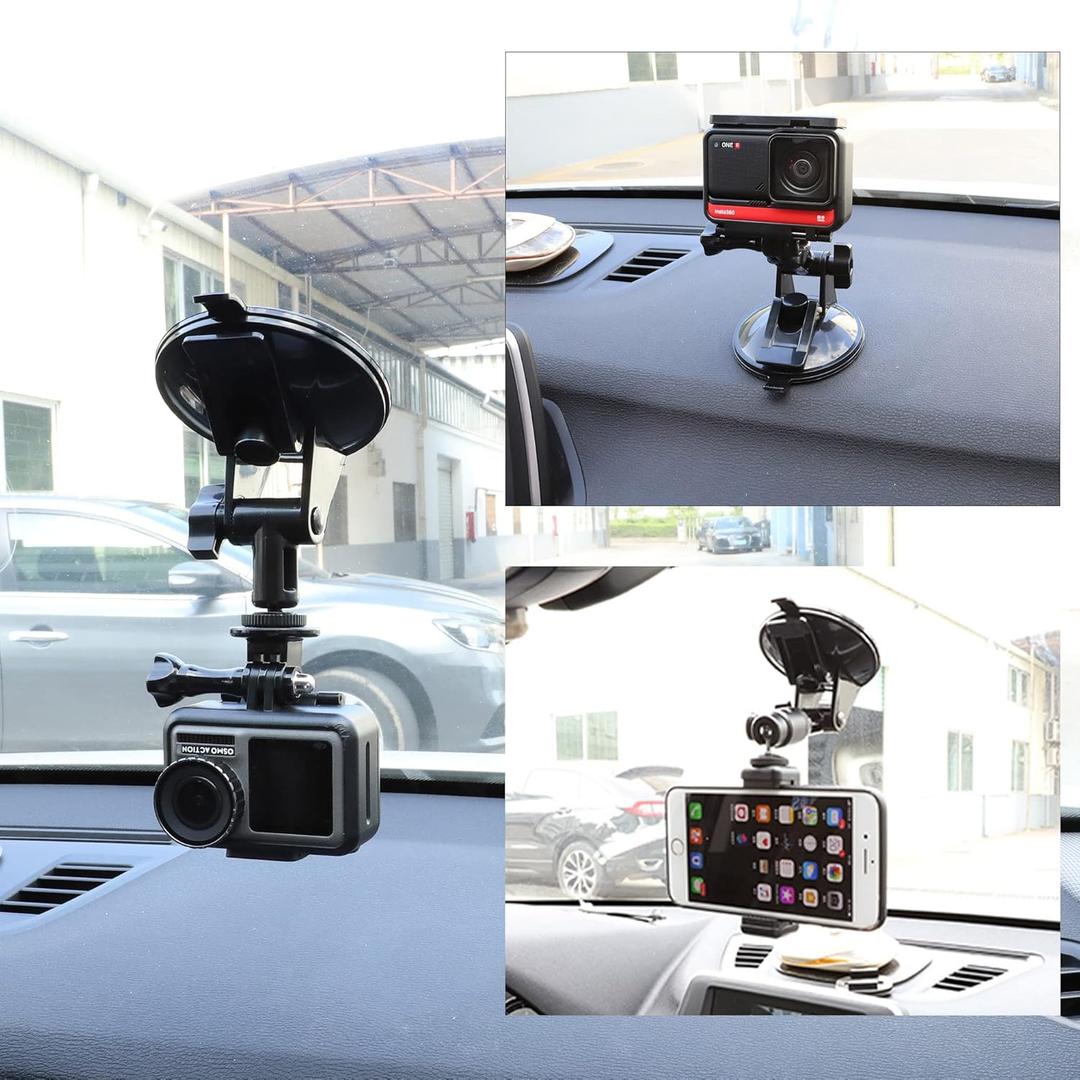 PellKing Action Camera Suction Cup Mount with Adhesive Pad for Car Dashboard Vehicle Windshield & Window Holder Compatible GoPro Hero 13 12 11 10 9 8 7 6 4 5, DJI Osmo Action 2 3 4 5, Akaso, Insta360
