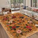 GarveeHome 5x7 Area Rug Boho Floral Rug Non Slip Low Pile Stain Resistant Machine Washable Large Rugs for Living Room, Bedroom, Farmhouse, Dining Room, Kids Playroom, Orange
