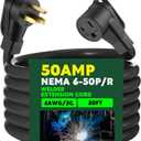 Kanayu 25FT 50Amp 6AWG Welder Extension Cord Compatible with NEMA 6-50P to 6-50R Power Extension for Welding Machines 50A 250Volt 3-Prong 6 Gauge Heavy Duty Welding Cable, ETL Listed (Black)