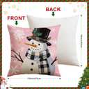 2 x Artscope Christmas Tree Snowman Throw Pillow Covers 18x18 Inch Set of 4, Let It Snow Holly Jolly Winter Hoilday Christmas Decoration Pillow Cases for Home Sofa Couch Decor-Pink