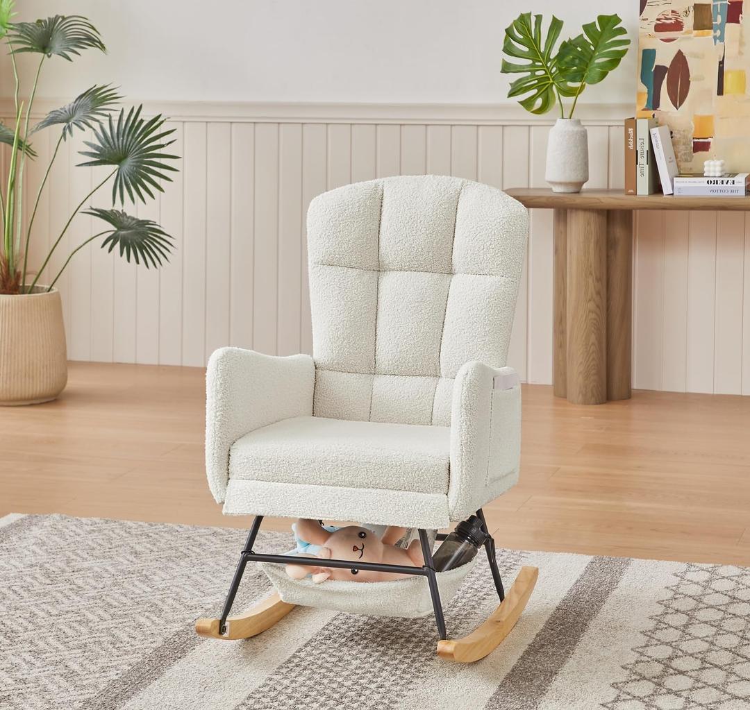 Nursery Rocking Chair,Upholstered Glider Rocker with High Backrest for Living Rooms, Bedrooms, Offices (22A)