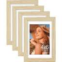 Vittanly 5x7 Picture Frame Set of 4, Display Pictures 4x6 with Mat or 5x7 without Mat, Small Photo Frames for Wall or Tabletop Display, Engineered Wood with Shatter Resistant Plexiglass, Natural
