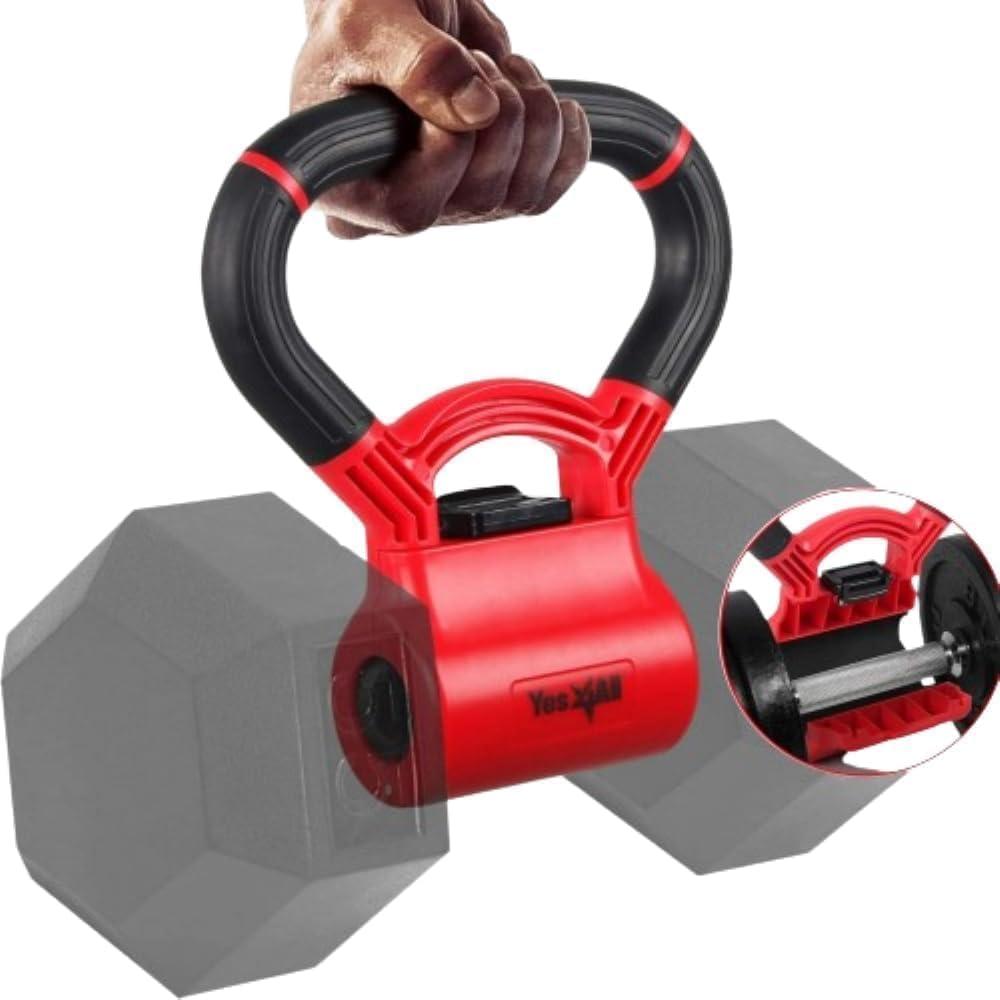 Yes4All Kettlebells Grip, Dumbbell Grip Handle, Convert Dumbbells into Kettlebell for Home Gym, Kettlebell for Weights Plate (C. Red/ Black)